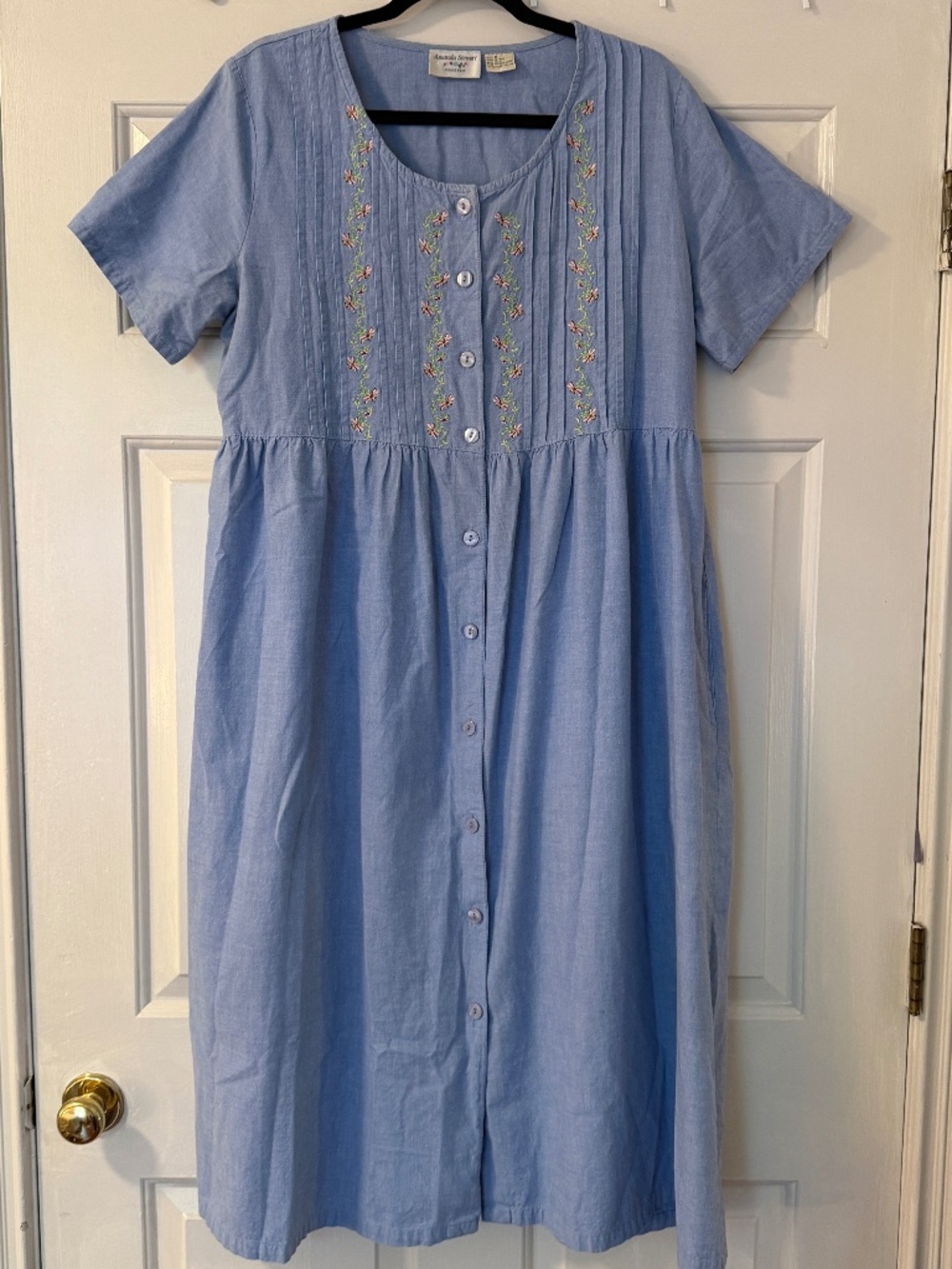 Vintage Amanda Stewart Leisurewear Chambray House Dress Women's Medium Floral